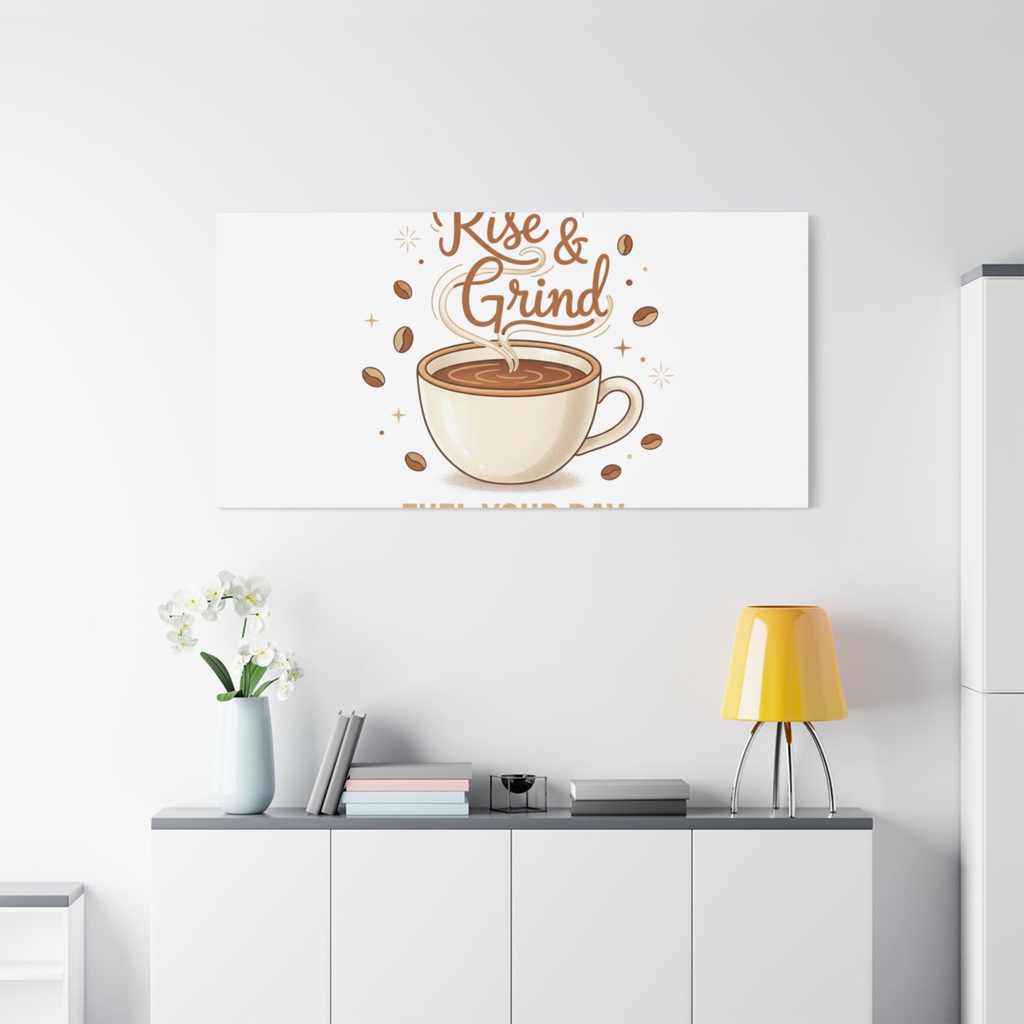 Rise & Grind Fuel Your Day Canvas, Coffee Caffeine Decor | Espresso Joke, Cafe Art