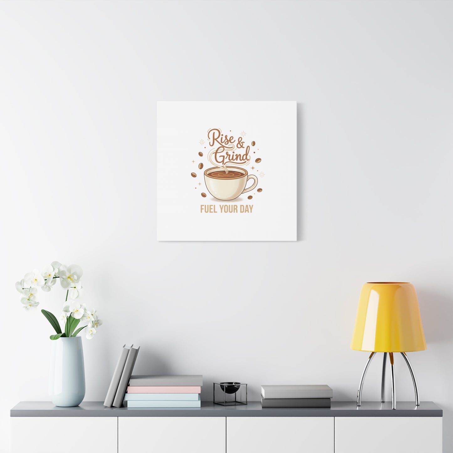 Rise & Grind Fuel Your Day Canvas, Coffee Caffeine Decor | Espresso Joke, Cafe Art