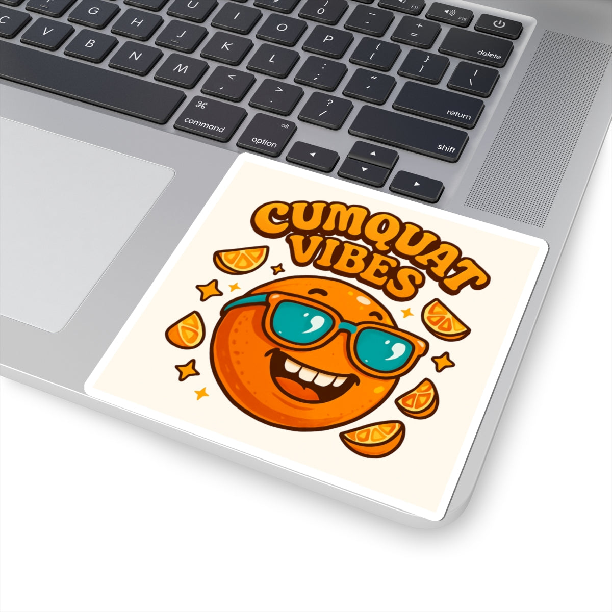 Cumquat Vibes Kiss-Cut Sticker — Retro Sunglasses Orange Fruit Decal