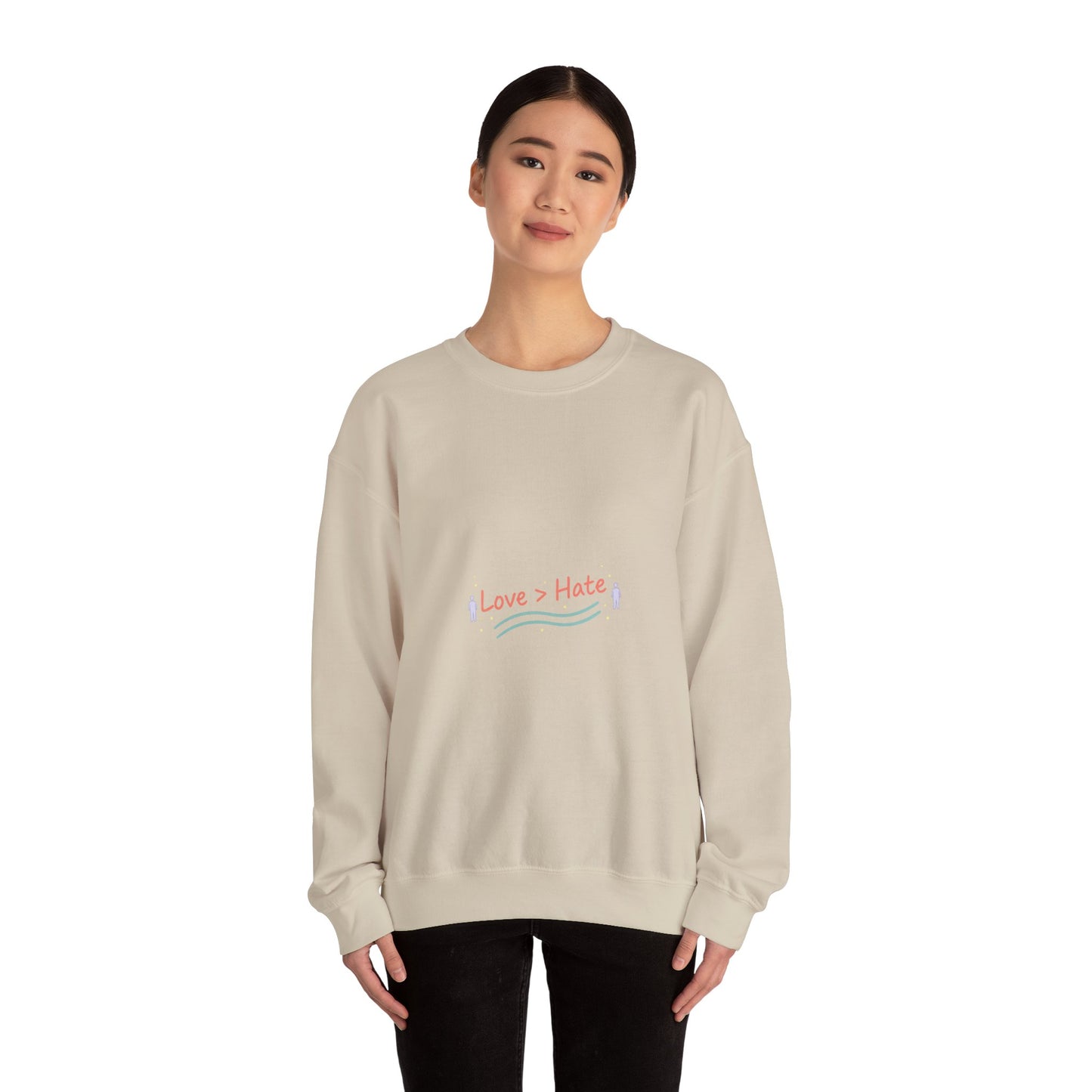 Love > Hate Crewneck Sweatshirt | minimal vibes slogan, casual mood design